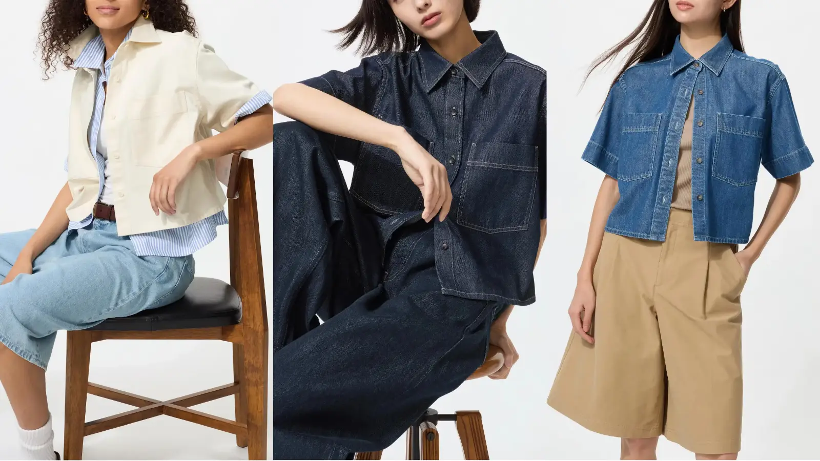 ユニクロ-デニムボクシーシャツ5分袖