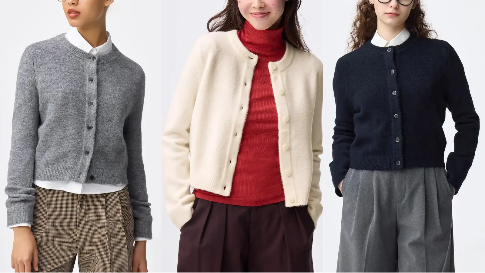 GU-パフニットクルーネックカーディガン